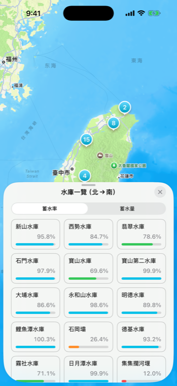 全台水庫蓄水率一覽